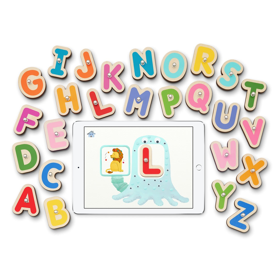 Kit de aprendizaje interactivo Marbotic. 26 letras de madera