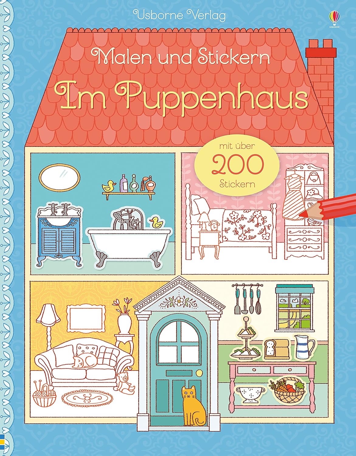Male und Stickern. "Im Puppenhaus". Libro de pintar y con adhesivos. Alemán