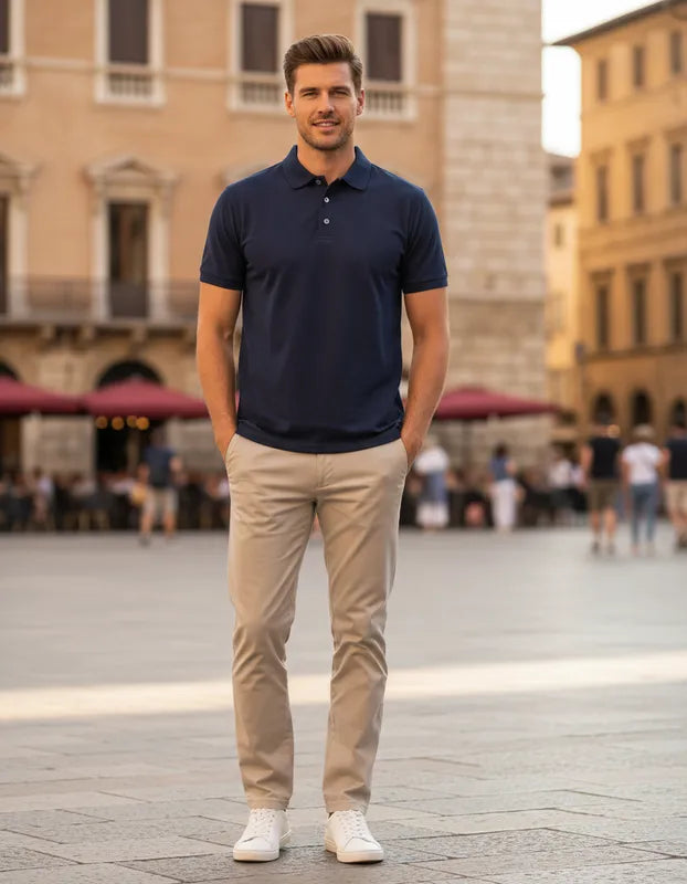 Polera manga corta de vestir corte recto hombre con filtro solar UPF 50+ marca IQ
