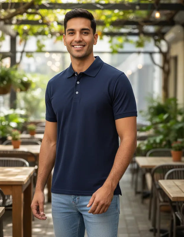 Polera manga corta de vestir corte recto hombre con filtro solar UPF 50+ marca IQ