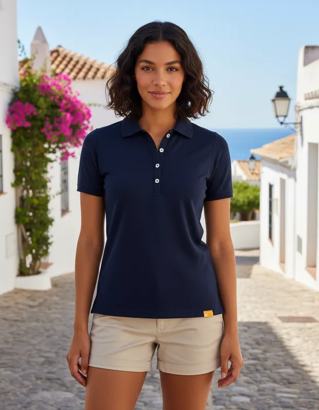 Polera manga corta de vestir corte recto mujer con filtro solar UV 50+ marca IQ