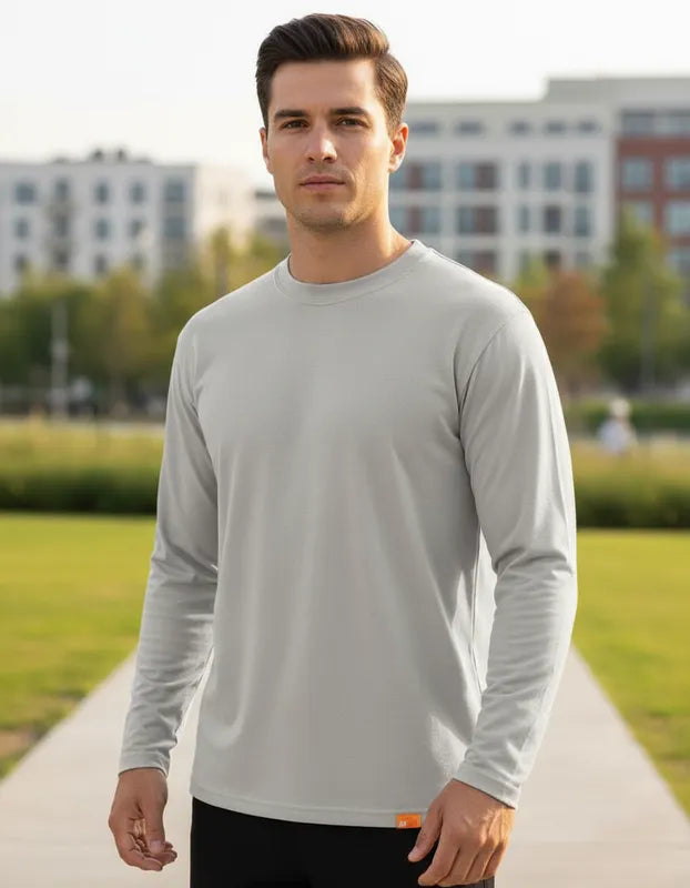 Polera Color Gris manga larga de vestir corte recto hombre con filtro solar UPF 50+ marca iQ