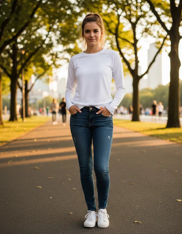 Polera manga larga de vestir corte recto mujer con filtro solar UPF 50+marca IQ