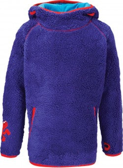 Polerón azul de polar con detalles rojos, con gorro y forro turquesa marca KoziKidz
