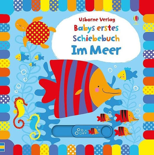 Libro sensorial en alemán "Babys erster Schiebebuch: im Meer" - "El primer libro con ventanas del bebé: en el mar"