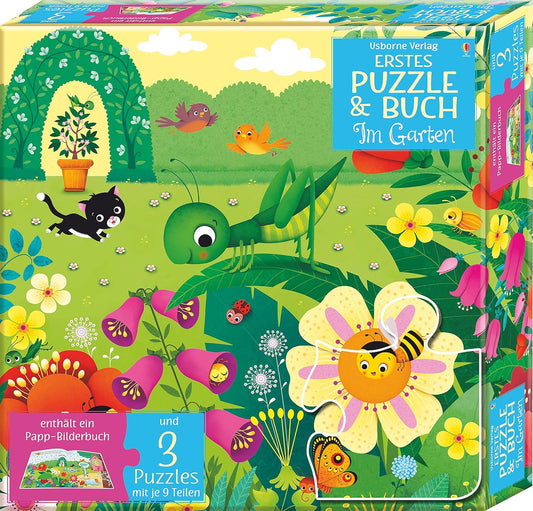 "Erstes Puzzle & Buch: Im Garten". Puzzle y libro alemán