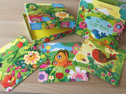 "Erstes Puzzle & Buch: Im Garten". Puzzle y libro alemán