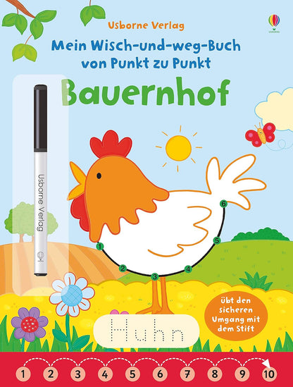 Libro alemán: Mein Wisch-und-weg-Buch von Punkt zu Punkt: Bauernhof