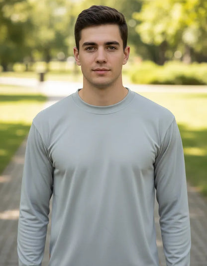Polera Color Gris manga larga de vestir corte recto hombre con filtro solar UPF 50+ marca iQ