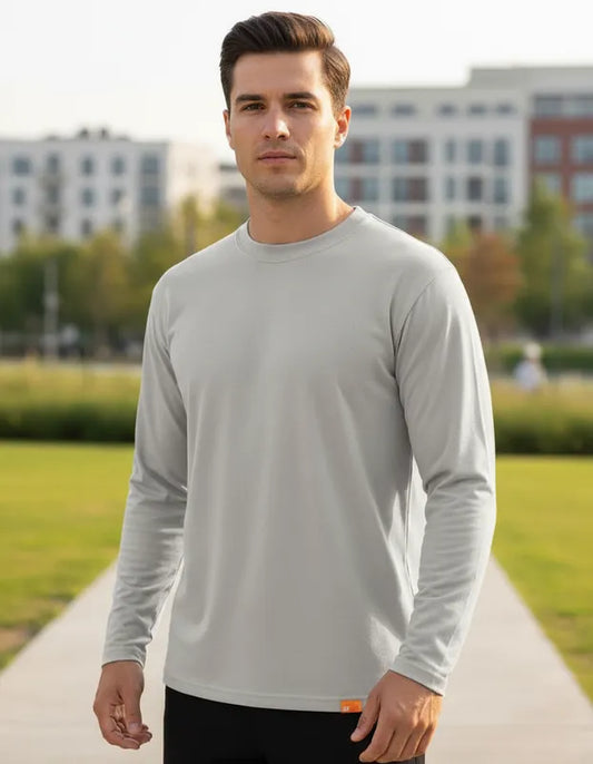 Polera Color Gris manga larga de vestir corte recto hombre con filtro solar UPF 50+ marca iQ