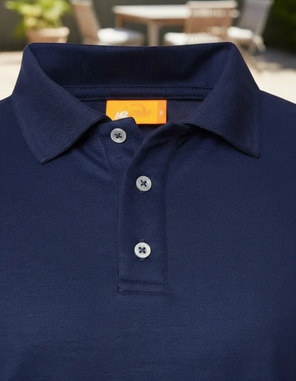 Polera de vestir azul marino manga larga cuello piqué corte recto para hombres con filtro solar UV 50+ marca IQ