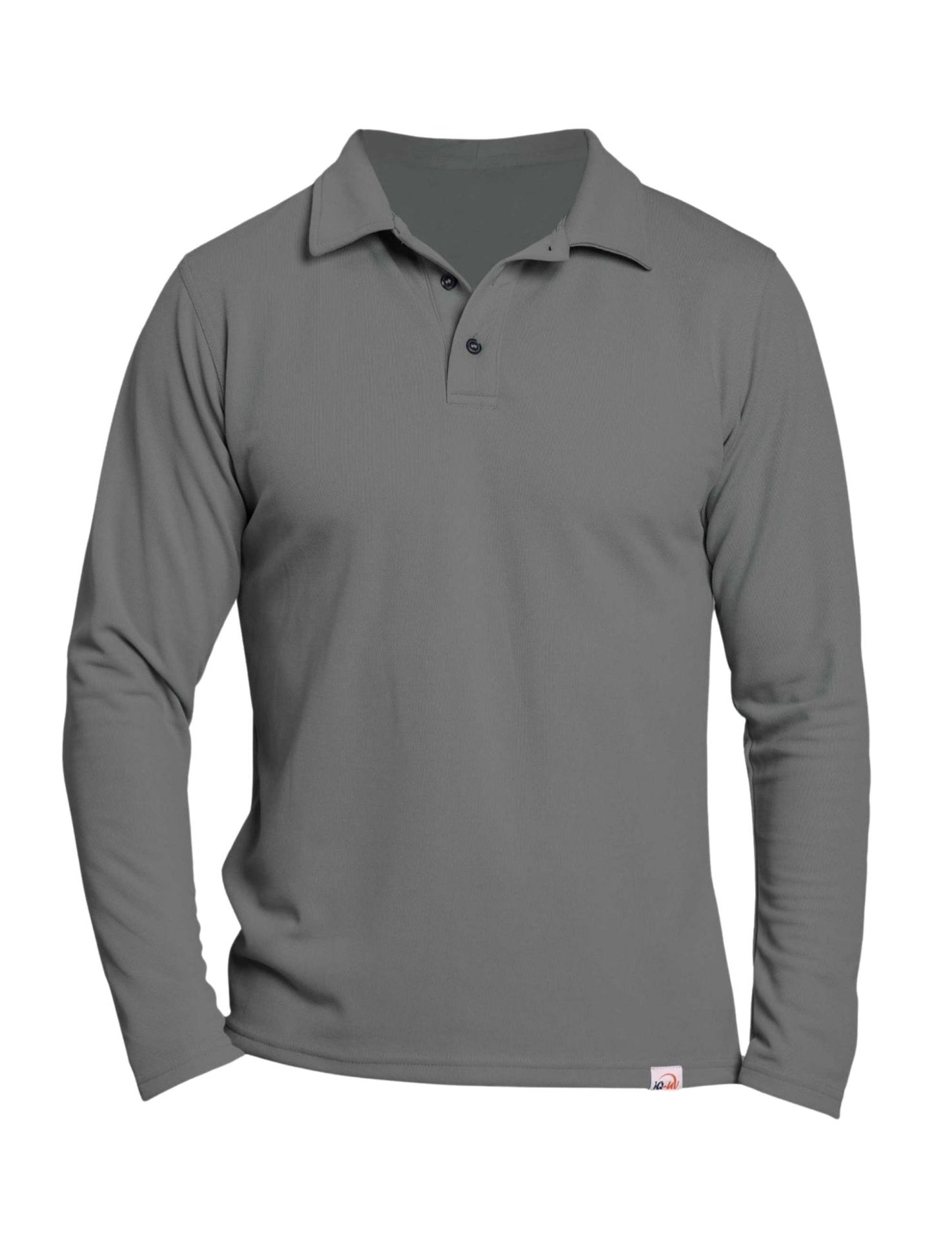 Polera de vestir Gris Ceniza manga larga cuello piqué corte recto para hombres con filtro solar UV 50+ marca iQ