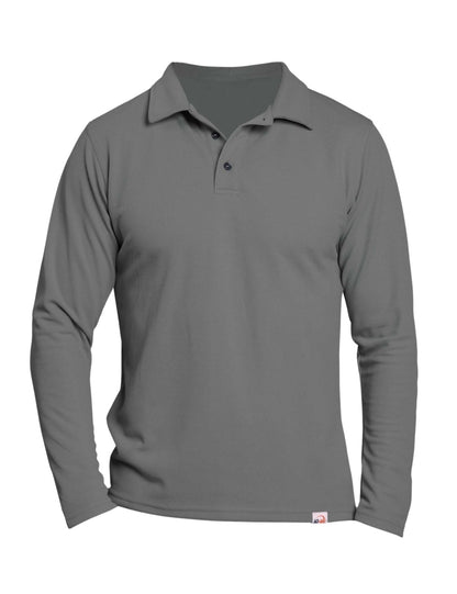 Polera de vestir Gris Ceniza manga larga cuello piqué corte recto para hombres con filtro solar UV 50+ marca iQ