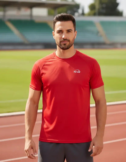 Polera Rojo o Azul manga corta corte recto Hombre con filtro solar UPF 300+ marca iQ