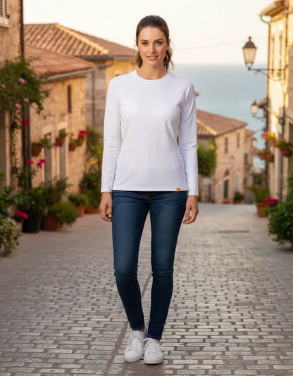 Polera manga larga de vestir corte recto mujer con filtro solar UPF 50+marca IQ