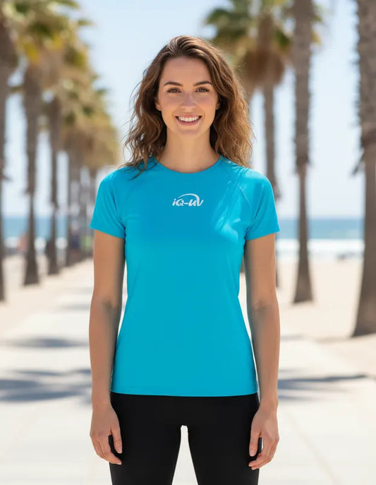 Polera manga corta corte recto mujer con filtro solar UV 300+ marca IQ