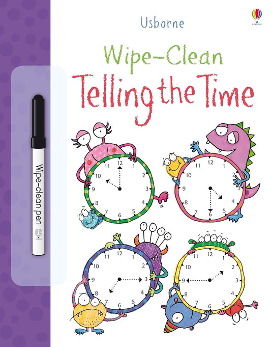 Libro de actividades en inglés "Wipe clean telling the time" - "Borra y aprende a ver la hora"