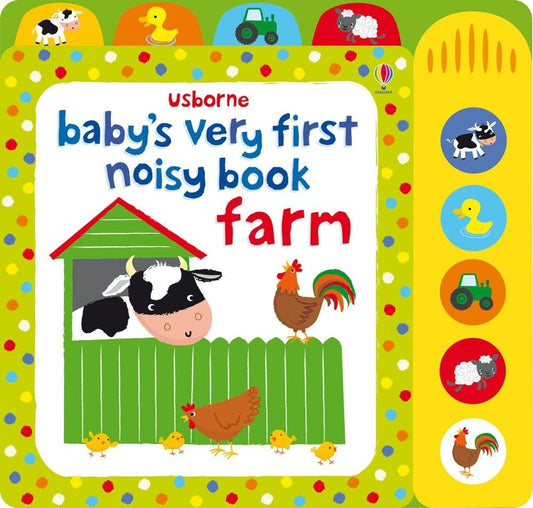Libro infantil de aprendizaje en inglés "baby´s very first noisy boock: farm"-"el primer libro de sonidos del bebé: la granja" Con sonidos.